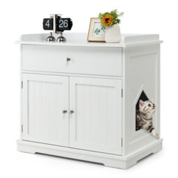 Costway Cat Litter Box Enclosure Hidden Cat Washroom Furniture W/ Drawer Doors - thumbnail 1