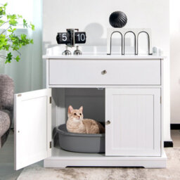 Costway Cat Litter Box Enclosure Hidden Cat Washroom Furniture W/ Drawer Doors - thumbnail 3