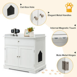 Costway Cat Litter Box Enclosure Hidden Cat Washroom Furniture W/ Drawer Doors - thumbnail 8