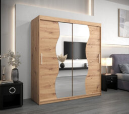 Arte Madrid Contemporary 2 Mirrored Sliding Door Wardrobe 9 Shelves 2 Rails Oak Artisan Effect (H)2000mm (W)1800mm (D)620mm - thumbnail 2