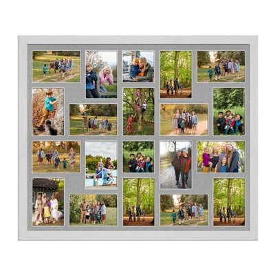 AK Frames 80X70Cm White Ash Modern Multi Photo Frame With Silver Mount - Holds 20 Apertures (18X) 6X4, (2X) 4X4 Photos - image 1