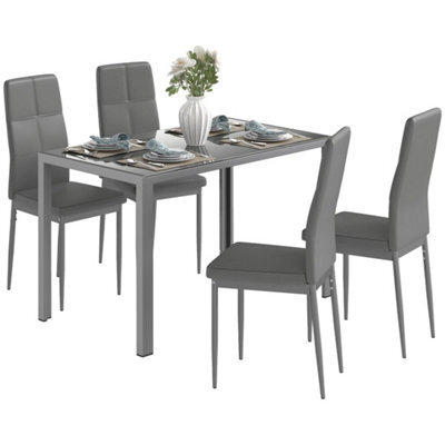 5 Piece Dining Set Table And 4 Chairs Set For 4 Persons Kitchen Glasstop - image 1