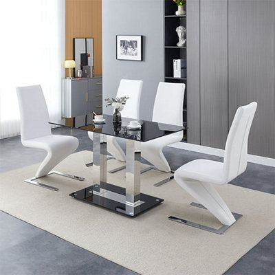 Furniture In Fashion Jet Small Black Glass Dining Table With 4 Demi Z White Chairs - image 1