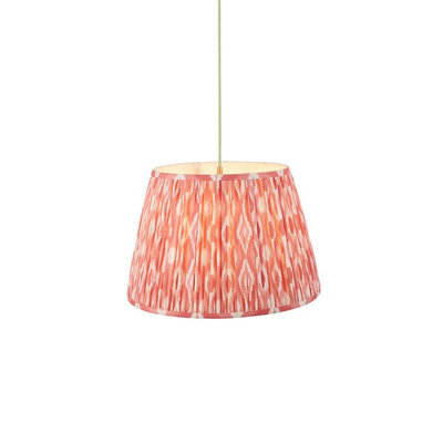 Luminosa Lighting Luminosa Eltham Brushed Aged Brass, Green Flex Pendant Light With Coral Pink Fabric Ikat Shade 40Cm B22 - image 1