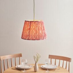 Luminosa Lighting Luminosa Eltham Brushed Aged Brass, Green Flex Pendant Light With Coral Pink Fabric Ikat Shade 40Cm B22 - thumbnail 2