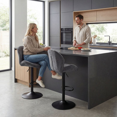 Homcom Modern Bar Stools Set Of 2, Swivel Counter Height Barstools, Grey - image 1