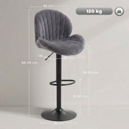 Homcom Modern Bar Stools Set Of 2, Swivel Counter Height Barstools, Grey - thumbnail 3