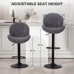 Homcom Modern Bar Stools Set Of 2, Swivel Counter Height Barstools, Grey - thumbnail 5