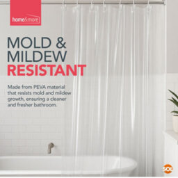 SOL 1Pk Clear Shower Curtain With 12 Hooks 180Cm X 180Cm Plastic Bath Cover Liner Rust Proof Grommets Anti Mould Stain Resistant Water - thumbnail 5