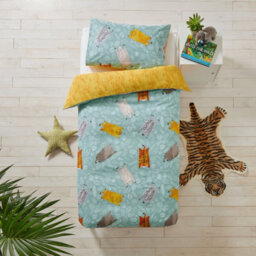 Little Furn. Wild Friends Reversible Kids Duvet Cover Set, Double, Green - thumbnail 1