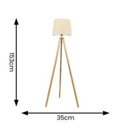 Valuelights Barbro Natural Tripod Floor Lamp With White Trim Scallop Shade - thumbnail 4