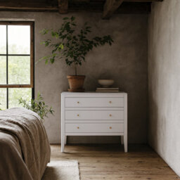 Wyld Haus Cordoba White Wood Grain 3-Drawer Chest, Compact Matt Bedroom Dresser