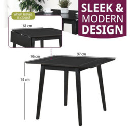 Dining Table, Small Wooden Kitchen Drop Leaf Dining Table With Black Finish - thumbnail 2