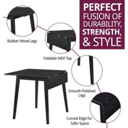 Dining Table, Small Wooden Kitchen Drop Leaf Dining Table With Black Finish - thumbnail 3