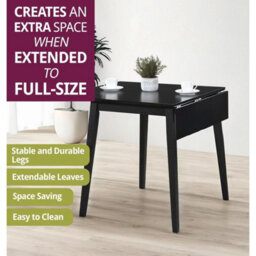 Dining Table, Small Wooden Kitchen Drop Leaf Dining Table With Black Finish - thumbnail 4