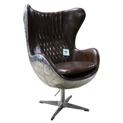 Aviator Aviation Swivel Armchair Aluminium Vintage Brown Real Distressed Leather - image 1