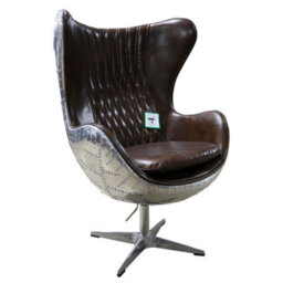 Aviator Aviation Swivel Armchair Aluminium Vintage Brown Real Distressed Leather - thumbnail 1