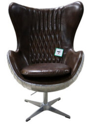 Aviator Aviation Swivel Armchair Aluminium Vintage Brown Real Distressed Leather - thumbnail 2