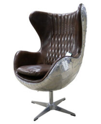 Aviator Aviation Swivel Armchair Aluminium Vintage Brown Real Distressed Leather - thumbnail 3