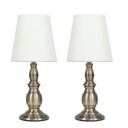 Valuelights Sierra Pair Of Vintage Traditional Antique Brassed Touch Table Lamps With Cream Shade - thumbnail 1