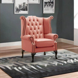 Chesterfield High Back Wing Chair Shelly Tuscany Leather Bespoke In Queen Anne Style - thumbnail 3