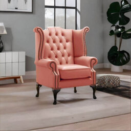 Chesterfield High Back Wing Chair Shelly Tuscany Leather Bespoke In Queen Anne Style - thumbnail 2
