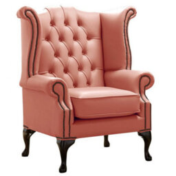 Chesterfield High Back Wing Chair Shelly Tuscany Leather Bespoke In Queen Anne Style - thumbnail 1