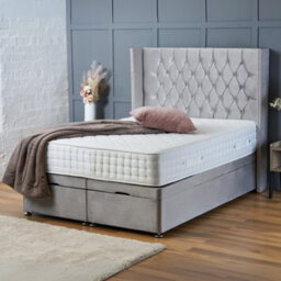 Bsspoke Divan Ottoman Bed Grey Velvet With Free Mattress & 54Inch Wingback Chesterfield Headboard End Lift Up Storage 4Ft 5Ft 6Ft - thumbnail 5