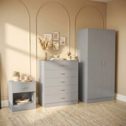 Lassic Vida Designs Riano 3 Piece Bedroom Set (1 Drawer Bedside Chest, 5 Drawer Chest, 2 Door Wardrobe) Grey (4) - thumbnail 2