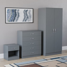 Lassic Vida Designs Riano 3 Piece Bedroom Set (1 Drawer Bedside Chest, 5 Drawer Chest, 2 Door Wardrobe) Grey (4) - thumbnail 3
