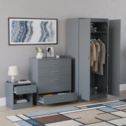Lassic Vida Designs Riano 3 Piece Bedroom Set (1 Drawer Bedside Chest, 5 Drawer Chest, 2 Door Wardrobe) Grey (4) - thumbnail 4