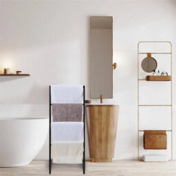 Black Bamboo Freestanding Towel Rack Drying Stand & Holder With 4 Clothes Rails - thumbnail 4
