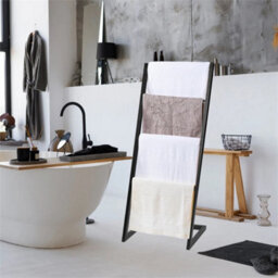 Black Bamboo Freestanding Towel Rack Drying Stand & Holder With 4 Clothes Rails - thumbnail 3