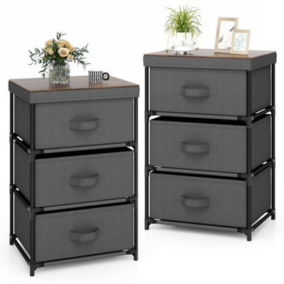 3 Tier Fabric Dresser With 3 Drawers Black Industrial Style Storage Unit Grey - image 1