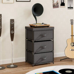 3 Tier Fabric Dresser With 3 Drawers Black Industrial Style Storage Unit Grey - thumbnail 4