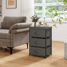 3 Tier Fabric Dresser With 3 Drawers Black Industrial Style Storage Unit Grey - thumbnail 3