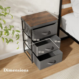 3 Tier Fabric Dresser With 3 Drawers Black Industrial Style Storage Unit Grey - thumbnail 2