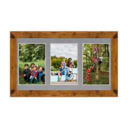 AK Frames 40X20Cm Rustic Oak Modern Multi Photo Frame With Mid Grey Mount - Holds 3 Apertures (3X) 6X4 Photos