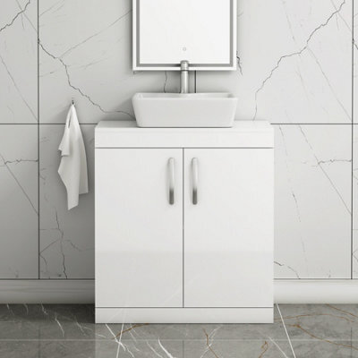 Royal Bathrooms Turin 800mm Floor Standing Vanity Unit 2 Door Gloss White & Countertop Basin - Cube - image 1