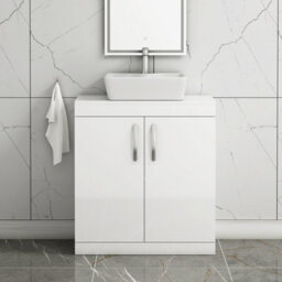Royal Bathrooms Turin 800mm Floor Standing Vanity Unit 2 Door Gloss White & Countertop Basin - Cube - thumbnail 1