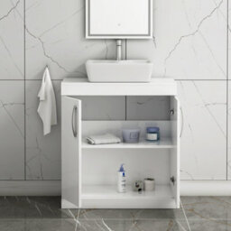 Royal Bathrooms Turin 800mm Floor Standing Vanity Unit 2 Door Gloss White & Countertop Basin - Cube - thumbnail 3