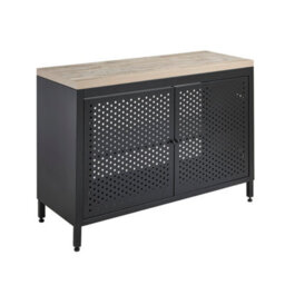 Homestylestore 1200mm Black Metal Floorstanding Bathroom Vanity Unit Light Oak Countertop