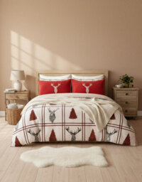 Ultra Soft Teddy Duvet Cover Set Stag Christmas Cozy Fleece Bedding Cream
