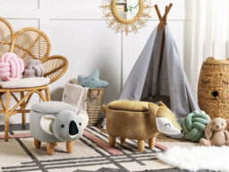 Beliani Storage Animal Stool Fox Velvet Orange Fox - thumbnail 2