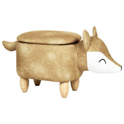 Beliani Storage Animal Stool Fox Velvet Orange Fox - thumbnail 1