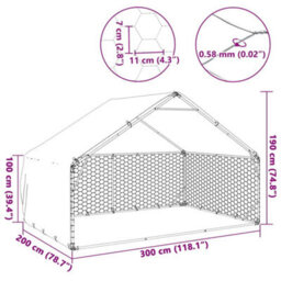 Vidaxl Outdoor Dog Kennel With Cover 3X2X1.9 M Galvanised Steel - thumbnail 7