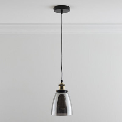 K Living Lucy One Light Hanging Smokey Glass Ceiling Pendant With Filament Bulb - image 1