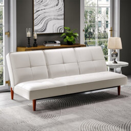 Living And Home Beige 3 Seat Faux Suede Sofa Bed 3 Seater Couch With Wood Legs - thumbnail 2