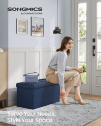 LEDREM Storage Ottoman Bench, 38 X 76 X 38 Cm, End Of Bed Bench, Storage Chest, For Living Room, Bedroom, Entryway, Dark Blue - thumbnail 1