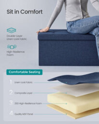 LEDREM Storage Ottoman Bench, 38 X 76 X 38 Cm, End Of Bed Bench, Storage Chest, For Living Room, Bedroom, Entryway, Dark Blue - thumbnail 5